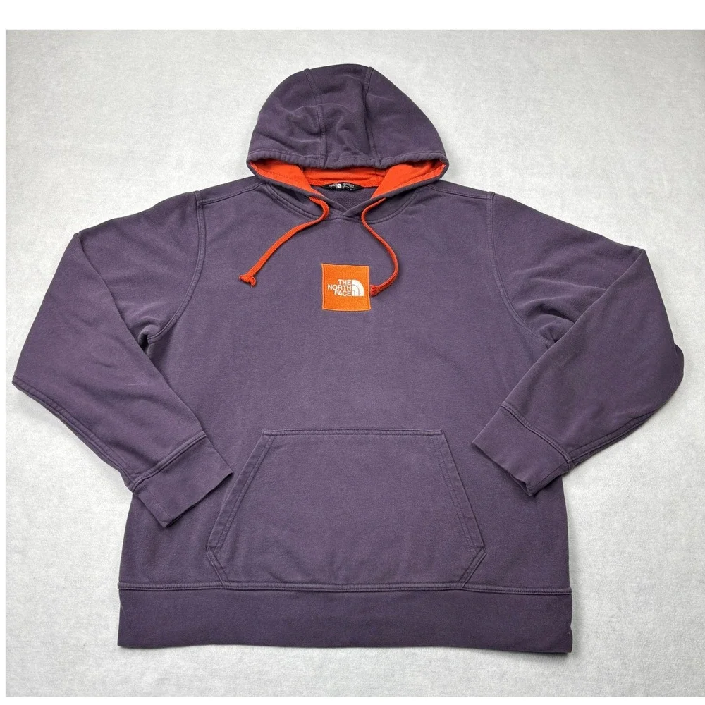 The North Face Mens Purple Orange Box Logo‎ Hoodie Pullover A3KA8 Large
